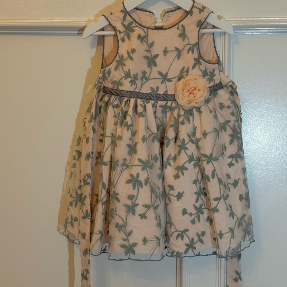 Laura Ashley London Baby Pink Dress with Grey Floral Pattern Party Dress